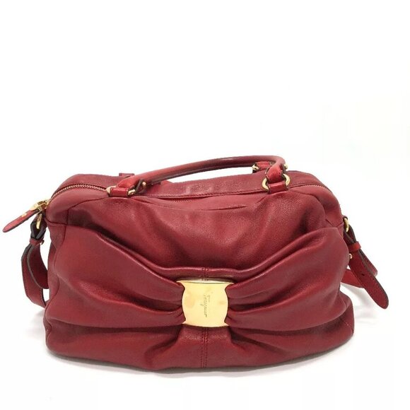 Salvatore Ferragamo DH-21C335 Vala Ribbon/Crossbody 2WAY Hand Bag Leather Red - Picture 1 of 16